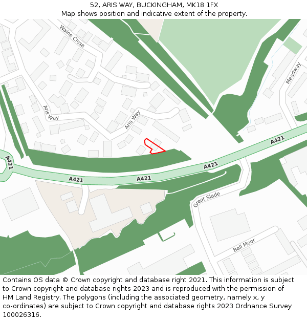 52, ARIS WAY, BUCKINGHAM, MK18 1FX: Location map and indicative extent of plot