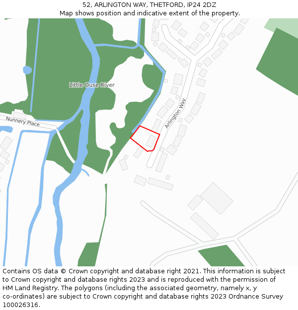 52, ARLINGTON WAY, THETFORD, IP24 2DZ: Location map and indicative extent of plot