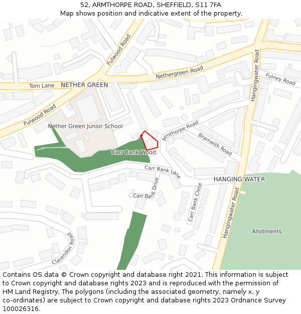 52, ARMTHORPE ROAD, SHEFFIELD, S11 7FA: Location map and indicative extent of plot