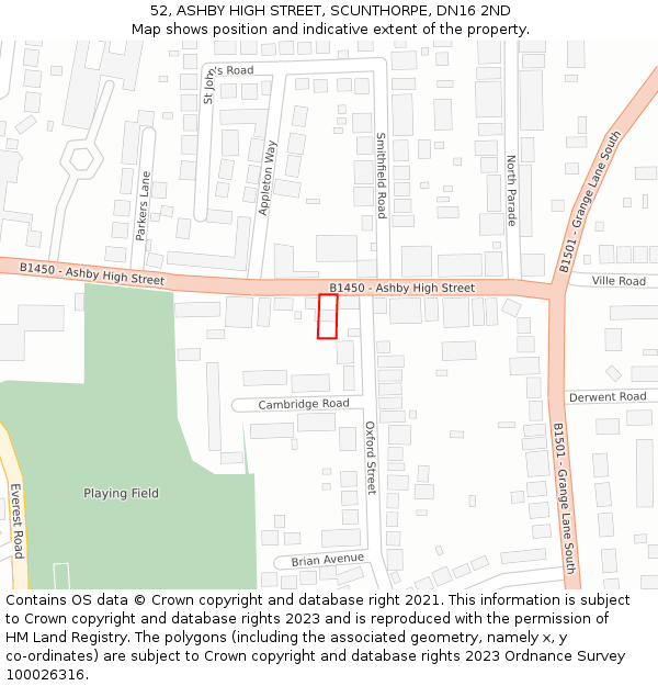52, ASHBY HIGH STREET, SCUNTHORPE, DN16 2ND: Location map and indicative extent of plot