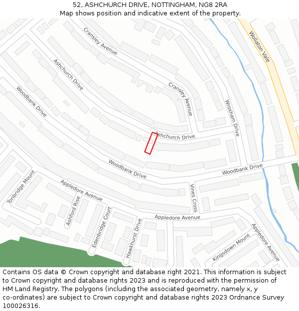 52, ASHCHURCH DRIVE, NOTTINGHAM, NG8 2RA: Location map and indicative extent of plot