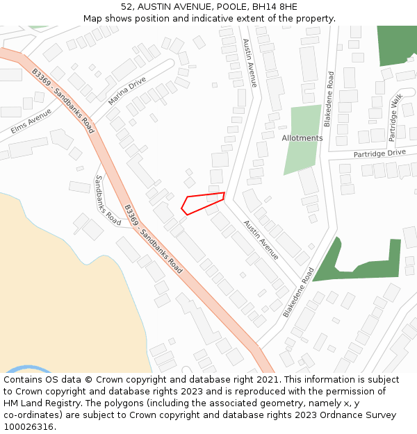 52, AUSTIN AVENUE, POOLE, BH14 8HE: Location map and indicative extent of plot