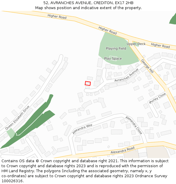 52, AVRANCHES AVENUE, CREDITON, EX17 2HB: Location map and indicative extent of plot