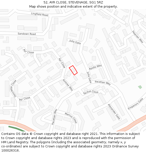 52, AYR CLOSE, STEVENAGE, SG1 5RZ: Location map and indicative extent of plot