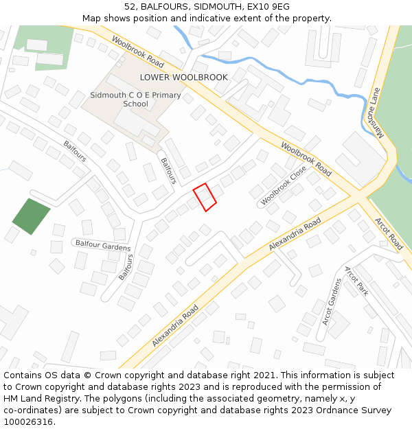 52, BALFOURS, SIDMOUTH, EX10 9EG: Location map and indicative extent of plot