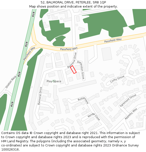 52, BALMORAL DRIVE, PETERLEE, SR8 1QP: Location map and indicative extent of plot