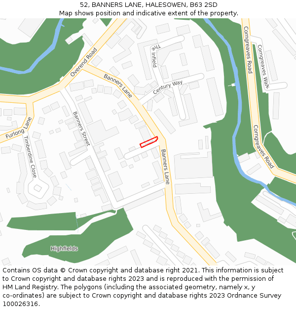 52, BANNERS LANE, HALESOWEN, B63 2SD: Location map and indicative extent of plot