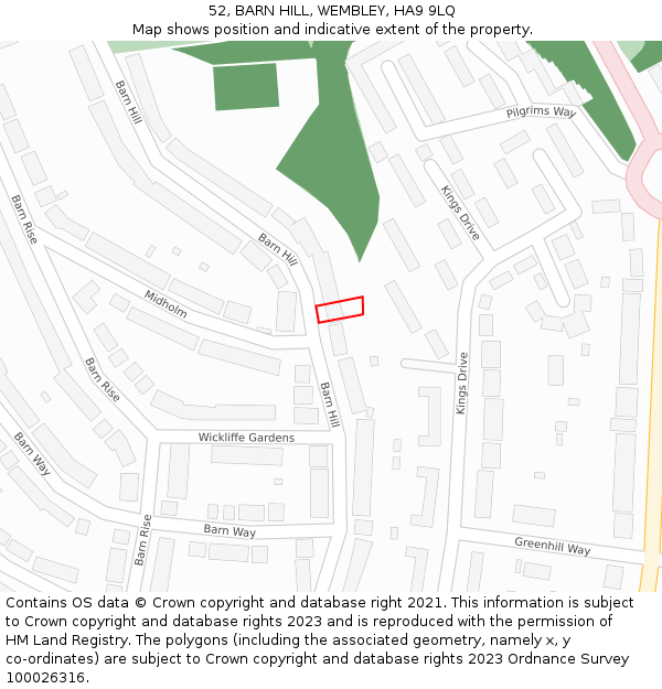 52, BARN HILL, WEMBLEY, HA9 9LQ: Location map and indicative extent of plot
