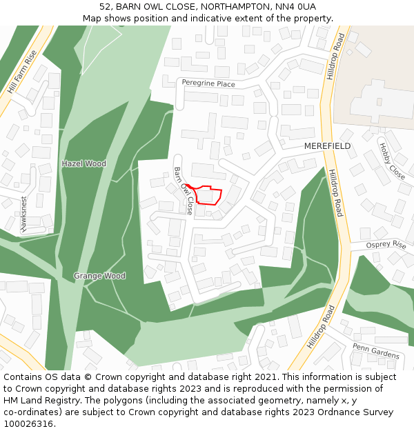 52, BARN OWL CLOSE, NORTHAMPTON, NN4 0UA: Location map and indicative extent of plot