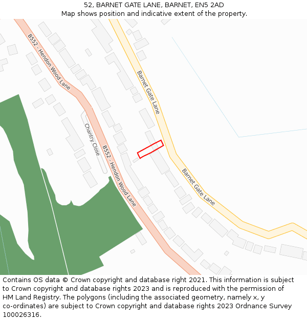 52, BARNET GATE LANE, BARNET, EN5 2AD: Location map and indicative extent of plot