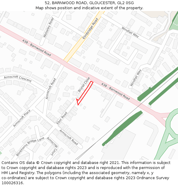 52, BARNWOOD ROAD, GLOUCESTER, GL2 0SG: Location map and indicative extent of plot