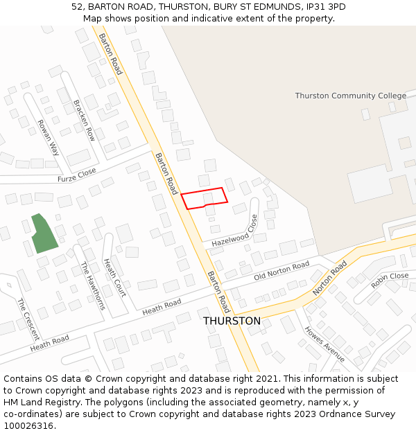 52, BARTON ROAD, THURSTON, BURY ST EDMUNDS, IP31 3PD: Location map and indicative extent of plot