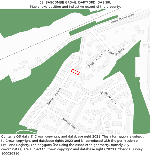 52, BASCOMBE GROVE, DARTFORD, DA1 3RL: Location map and indicative extent of plot