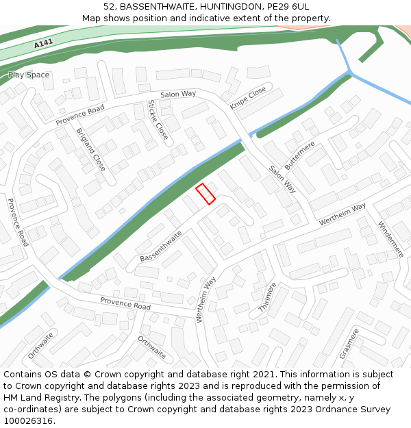 52, BASSENTHWAITE, HUNTINGDON, PE29 6UL: Location map and indicative extent of plot