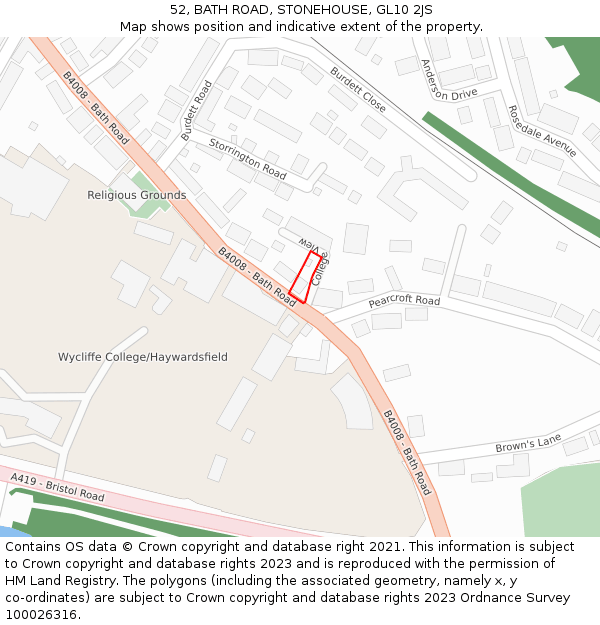 52, BATH ROAD, STONEHOUSE, GL10 2JS: Location map and indicative extent of plot