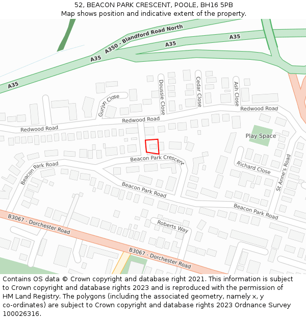 52, BEACON PARK CRESCENT, POOLE, BH16 5PB: Location map and indicative extent of plot