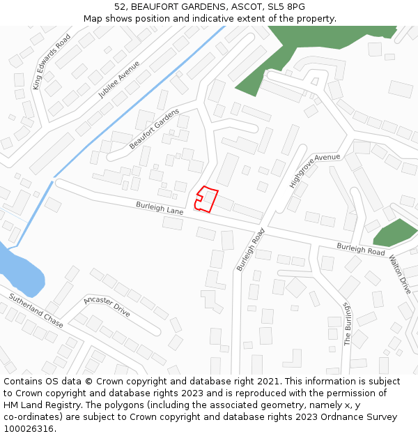 52, BEAUFORT GARDENS, ASCOT, SL5 8PG: Location map and indicative extent of plot