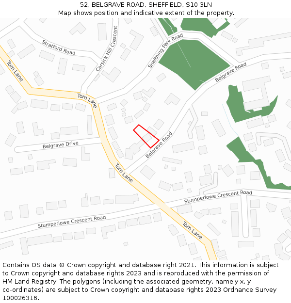52, BELGRAVE ROAD, SHEFFIELD, S10 3LN: Location map and indicative extent of plot