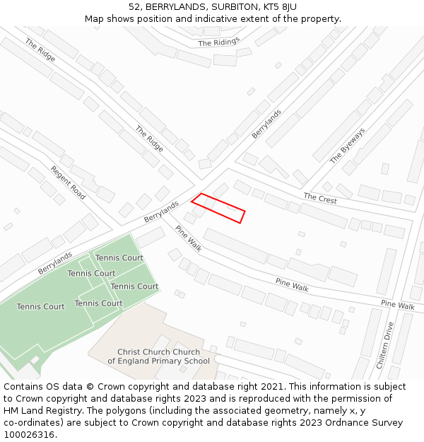 52, BERRYLANDS, SURBITON, KT5 8JU: Location map and indicative extent of plot