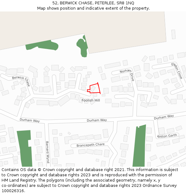 52, BERWICK CHASE, PETERLEE, SR8 1NQ: Location map and indicative extent of plot