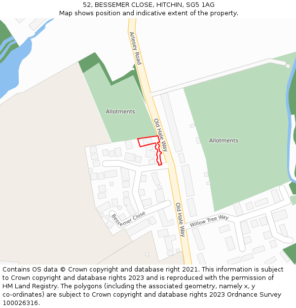 52, BESSEMER CLOSE, HITCHIN, SG5 1AG: Location map and indicative extent of plot