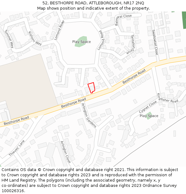 52, BESTHORPE ROAD, ATTLEBOROUGH, NR17 2NQ: Location map and indicative extent of plot