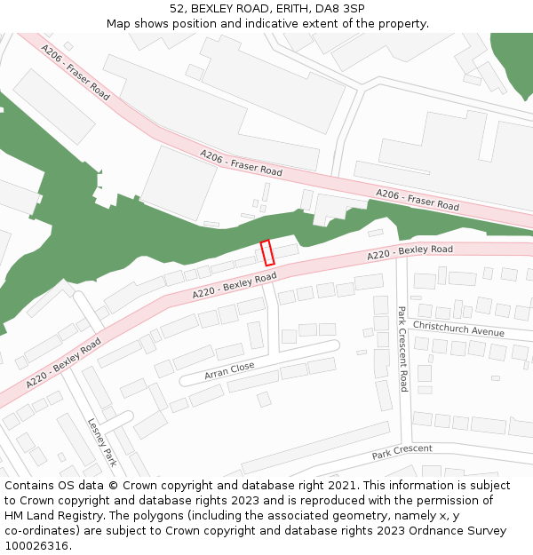 52, BEXLEY ROAD, ERITH, DA8 3SP: Location map and indicative extent of plot