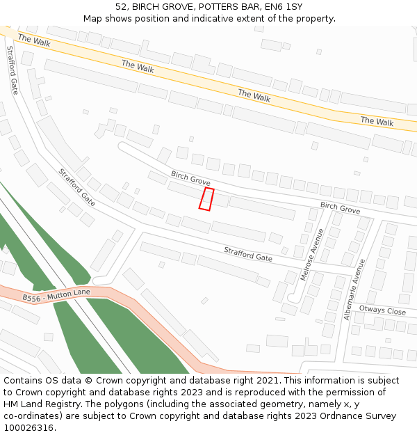 52, BIRCH GROVE, POTTERS BAR, EN6 1SY: Location map and indicative extent of plot