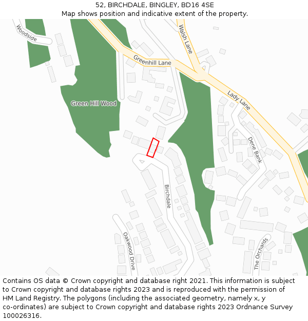 52, BIRCHDALE, BINGLEY, BD16 4SE: Location map and indicative extent of plot