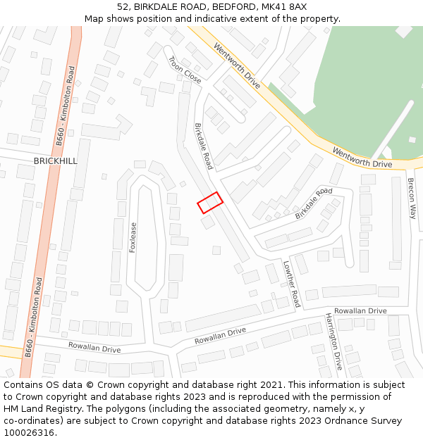 52, BIRKDALE ROAD, BEDFORD, MK41 8AX: Location map and indicative extent of plot