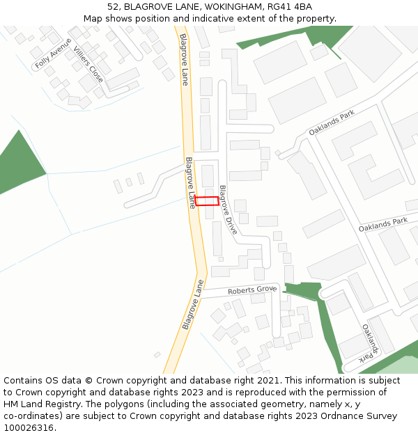 52, BLAGROVE LANE, WOKINGHAM, RG41 4BA: Location map and indicative extent of plot