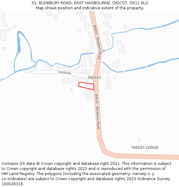 52, BLEWBURY ROAD, EAST HAGBOURNE, DIDCOT, OX11 9LG: Location map and indicative extent of plot