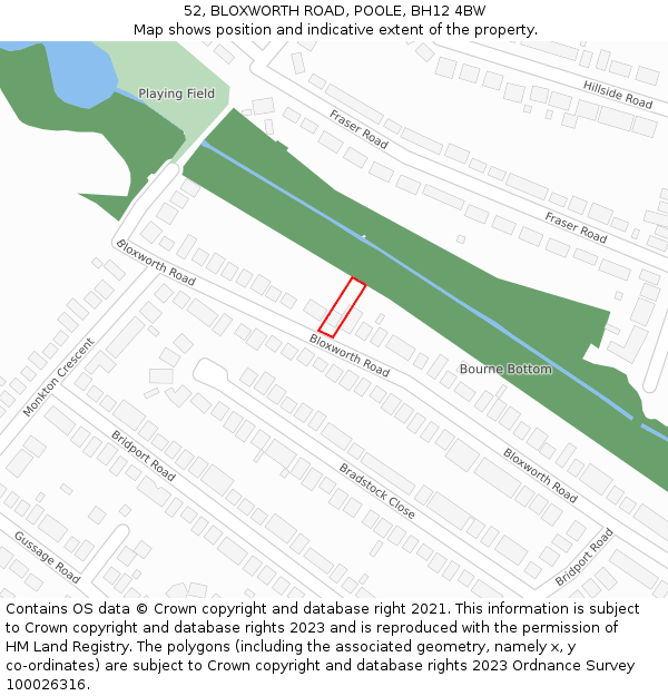 52, BLOXWORTH ROAD, POOLE, BH12 4BW: Location map and indicative extent of plot