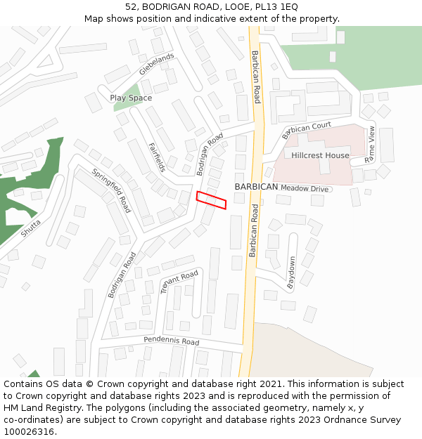 52, BODRIGAN ROAD, LOOE, PL13 1EQ: Location map and indicative extent of plot