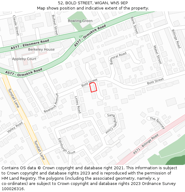 52, BOLD STREET, WIGAN, WN5 9EP: Location map and indicative extent of plot