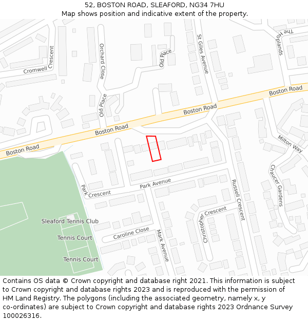 52, BOSTON ROAD, SLEAFORD, NG34 7HU: Location map and indicative extent of plot