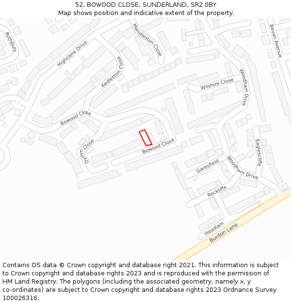 52, BOWOOD CLOSE, SUNDERLAND, SR2 0BY: Location map and indicative extent of plot