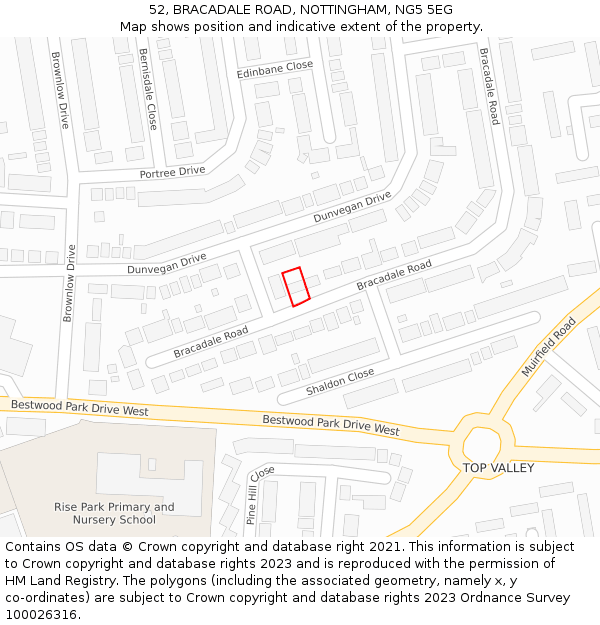 52, BRACADALE ROAD, NOTTINGHAM, NG5 5EG: Location map and indicative extent of plot