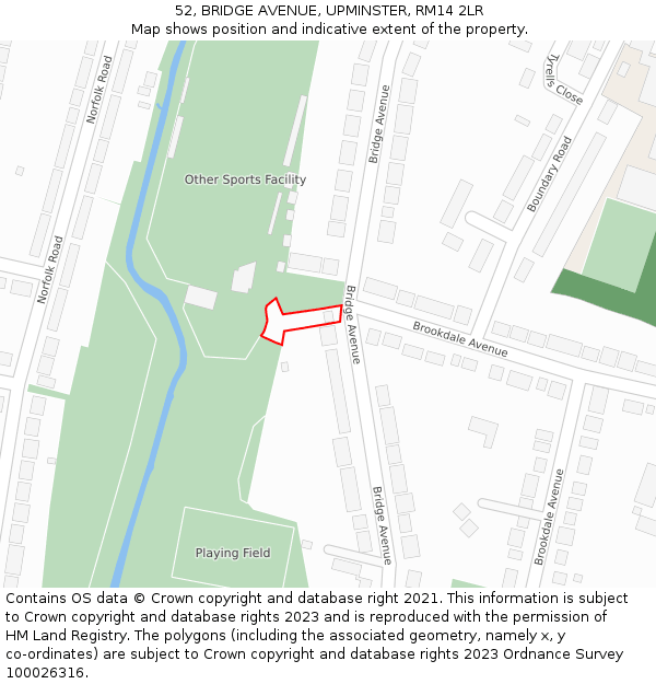 52, BRIDGE AVENUE, UPMINSTER, RM14 2LR: Location map and indicative extent of plot