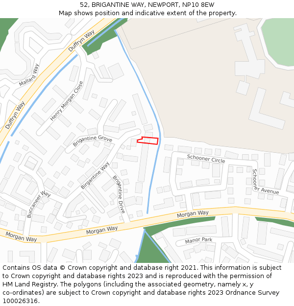 52, BRIGANTINE WAY, NEWPORT, NP10 8EW: Location map and indicative extent of plot