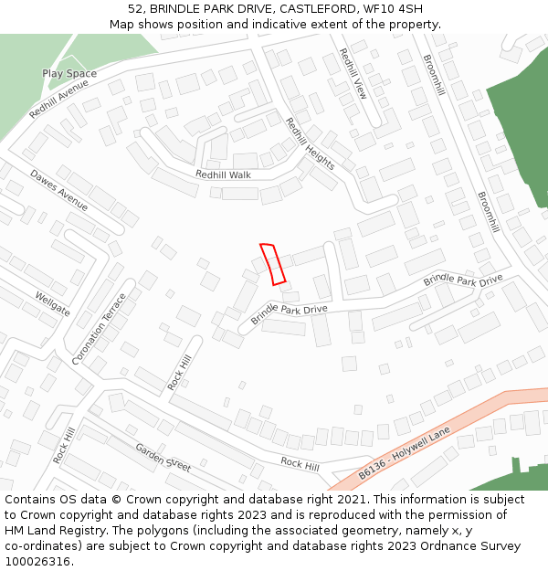 52, BRINDLE PARK DRIVE, CASTLEFORD, WF10 4SH: Location map and indicative extent of plot