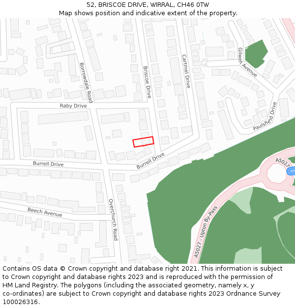 52, BRISCOE DRIVE, WIRRAL, CH46 0TW: Location map and indicative extent of plot