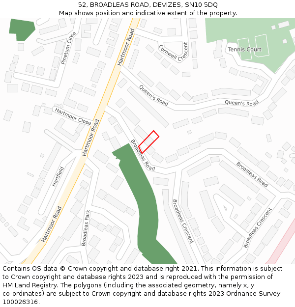 52, BROADLEAS ROAD, DEVIZES, SN10 5DQ: Location map and indicative extent of plot