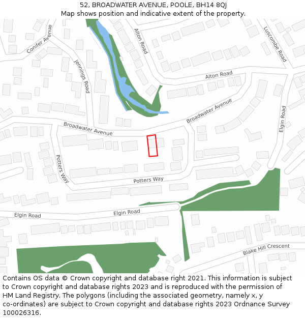 52, BROADWATER AVENUE, POOLE, BH14 8QJ: Location map and indicative extent of plot