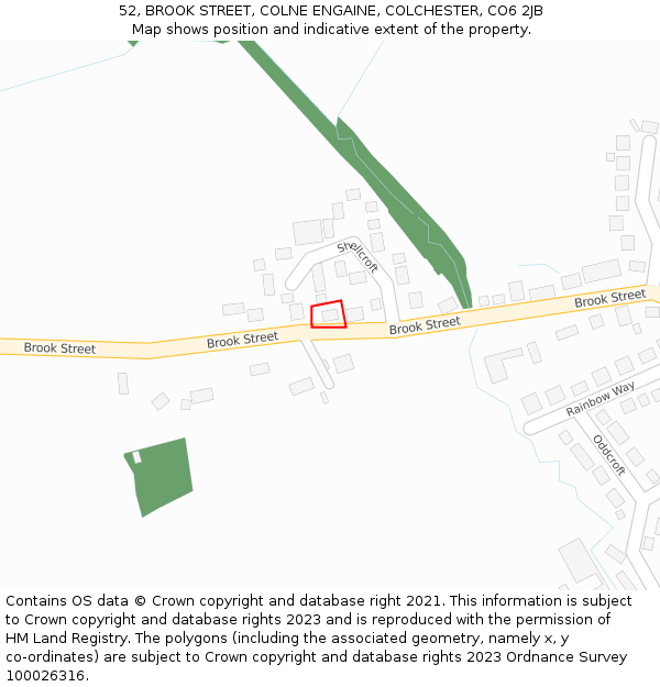 52, BROOK STREET, COLNE ENGAINE, COLCHESTER, CO6 2JB: Location map and indicative extent of plot