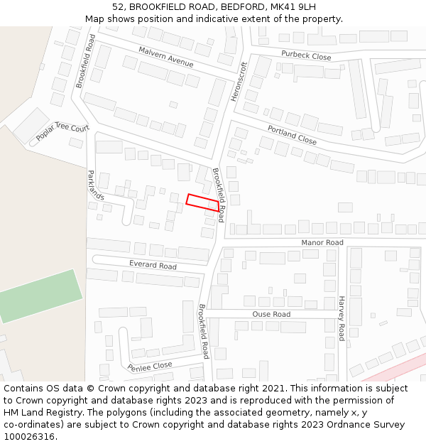 52, BROOKFIELD ROAD, BEDFORD, MK41 9LH: Location map and indicative extent of plot