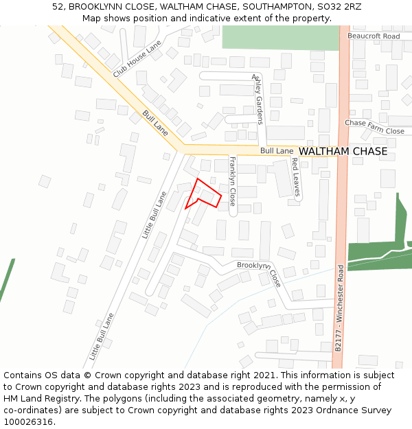 52, BROOKLYNN CLOSE, WALTHAM CHASE, SOUTHAMPTON, SO32 2RZ: Location map and indicative extent of plot