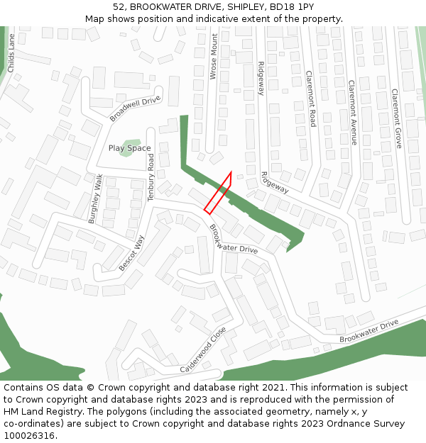 52, BROOKWATER DRIVE, SHIPLEY, BD18 1PY: Location map and indicative extent of plot