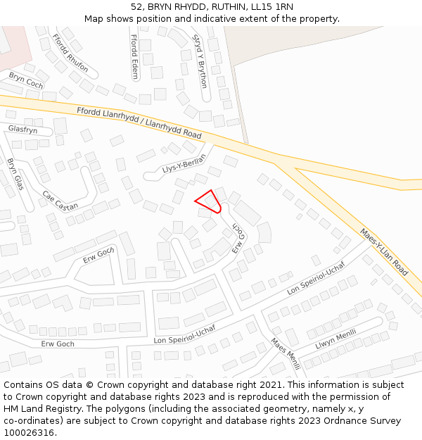 52, BRYN RHYDD, RUTHIN, LL15 1RN: Location map and indicative extent of plot