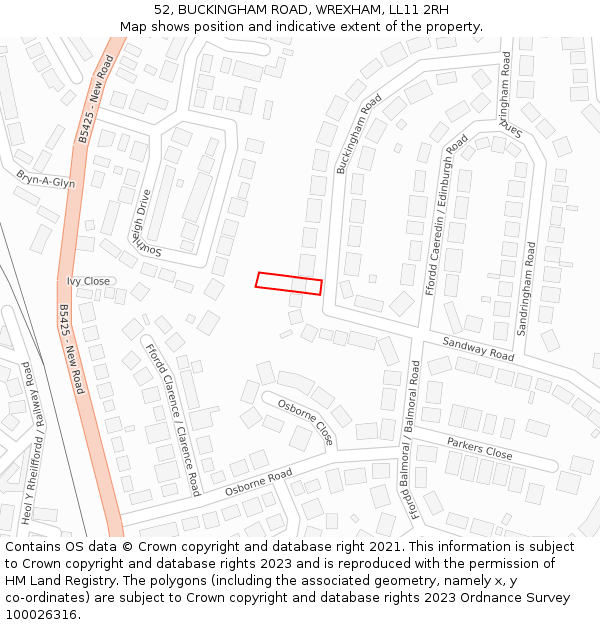 52, BUCKINGHAM ROAD, WREXHAM, LL11 2RH: Location map and indicative extent of plot